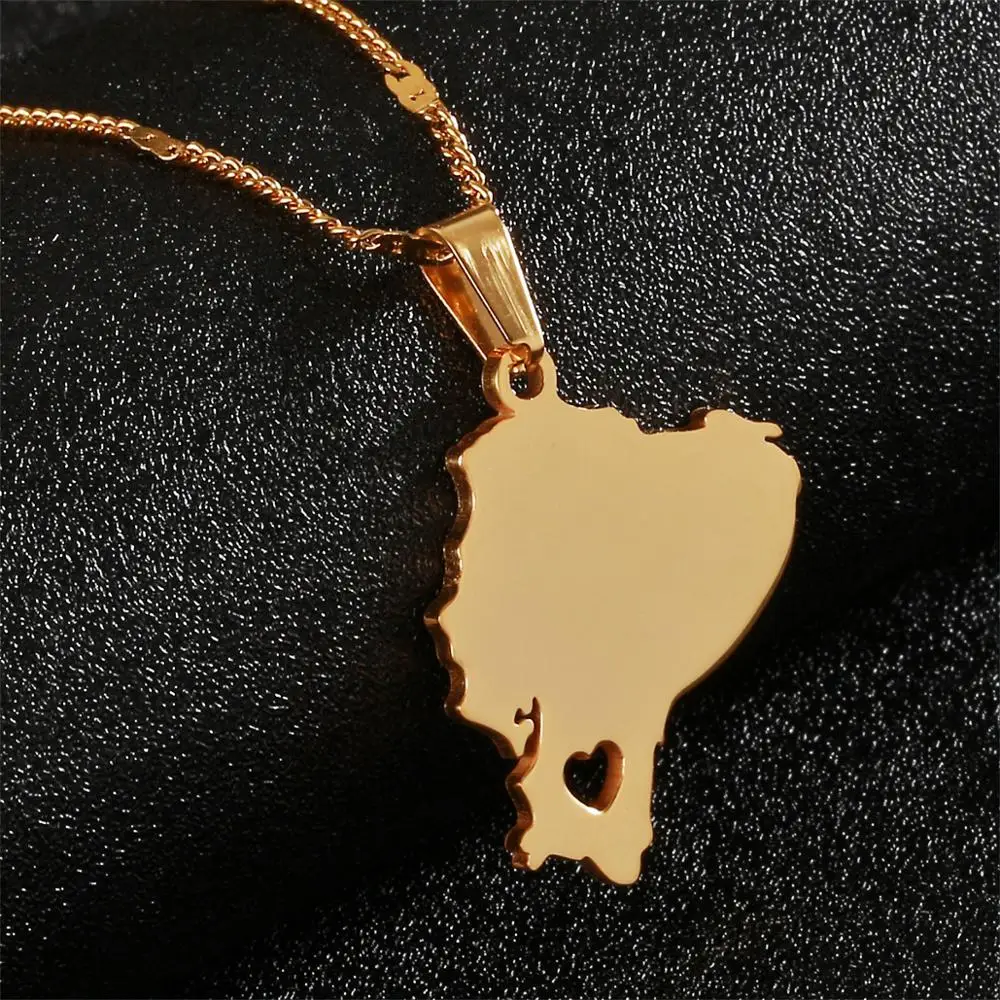 Stainless Steel Ecuador Map Pendant Necklaces Ecuadorian Maps Trendy Heart Jewelry 3