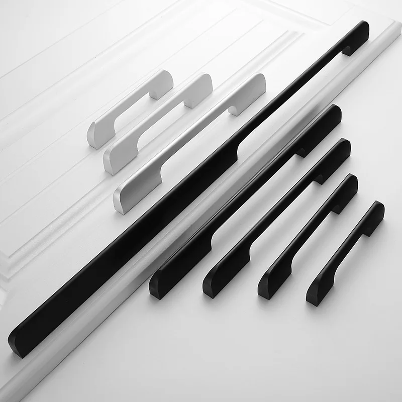 

Modern Minimalist Alloyed Aluminium Cabinet Door Handle Black And White with Pattern Cabinet Wardrobe Door Drawer Handle America