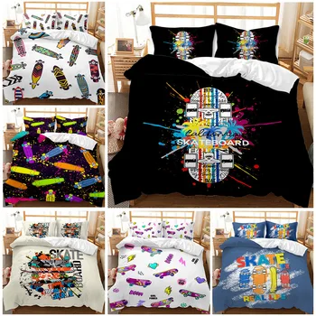 

European and American Size Bedding Set Skateboard Element Design Quilt Cover Pillowcase Without Sheet 2/3 PC Bedding Set