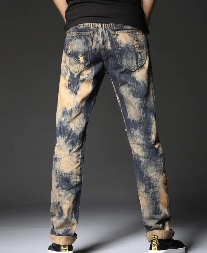 Men's Tiger Embroidery Torn Jeans 