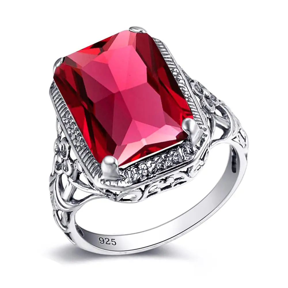 Red Ruby Gemstone Rings for Women Rectangle 925 Sterling Silver Ring Wedding Engagement Gift Original Vintage Handmade Jewelry Red Ruby Gemstone Rings for Women Rectangle 925 Sterling Silver Ring Wedding Engagement Gift Original Vintage Handmade Jewelry