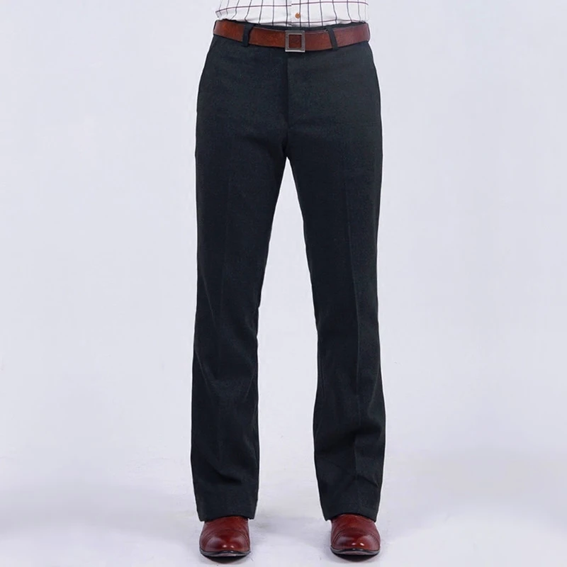 winter New Woolen Fabric Flared Boot Cut Trousers Men's Business Casual Office Slim Black Suit Pants Large Size 37