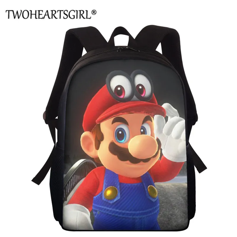 

Twoheartsgirl Flying Super Mario Print Teenager Boys Girls School Bags Children Cartoon Cute Student Bookbag Mochilas for Kids