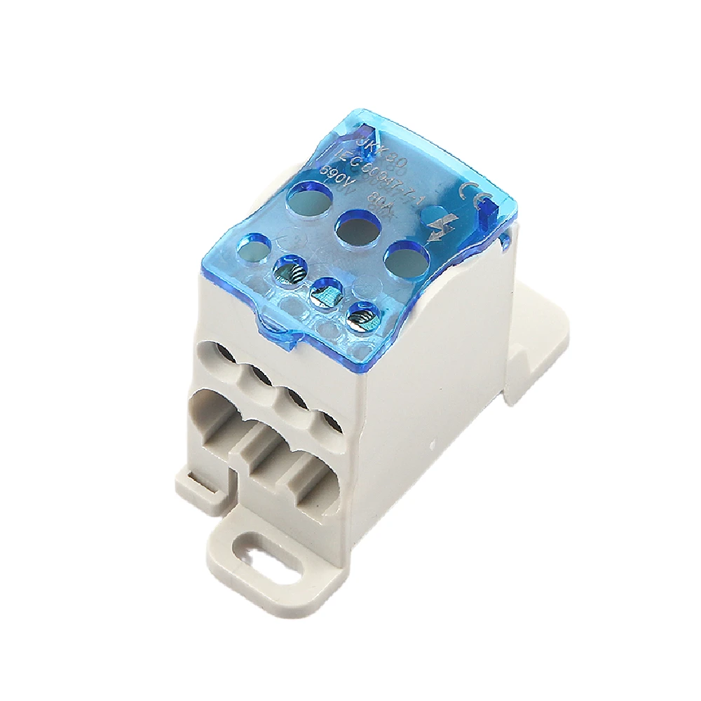 UKK 80A Din Rail Distribution Box Block One In Multiple Out Power Universal Electric Wire Connector Junction Box Terminal Block