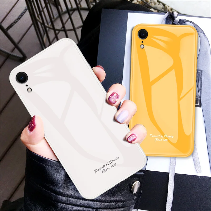 Macaron colors Tempered Glass Phone Case For iPhone XR XS MAX Iphone 8 7 6 6S Plus Cases Painting TPU Back Cover Shell Cute |