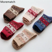 Morematch/1 пара, модные женские носки, рождественские носки, носки с рисунком лося, осенне-зимние теплые носки-трубы средней высоты, Размер 5,5-10
