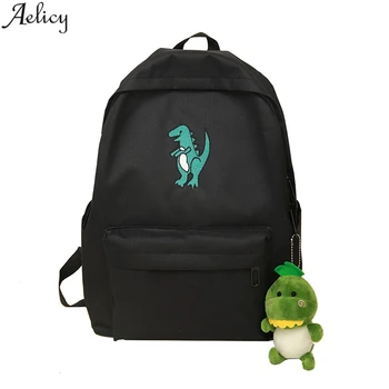 

Aelicy Fashion ladies multi-function large-capacity canvas backpack small dinosaur printing solid color bag 2020