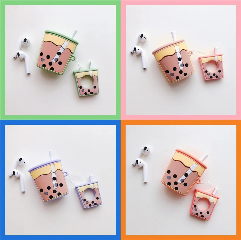 

3D Cute Milk Tea Drink Shockproof Headphone Silicone Case For Apple Airp ods Protection Earphone Cover For Earpods Case