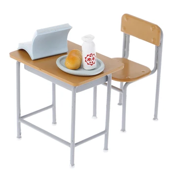

New Dollhouse minature Classroom Table and Chair Set with acessories for kids Toys