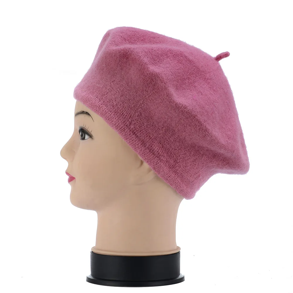 Pink Женская Классическая теплая вязаная крючком мягкая шапка, Женский сутулящийся берет, шапочка, шапки BDHAT0002 - Цвет: Pink