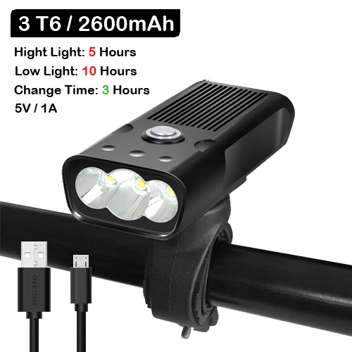 NEWBOLER 5200 мАч флэш-светильник для велосипеда USB зарядка Комплект Задний фонарь MTB велосипед светодиодный светильник L2/T6 головной светильник велосипедные аксессуары для фонарей - Цвет: 3 T6 2600
