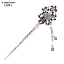 Китайский стиль Кристалл Стразы Цветок палочка для волос металлическая цепочка бантик с кисточкой шпилька аксессуары для волос