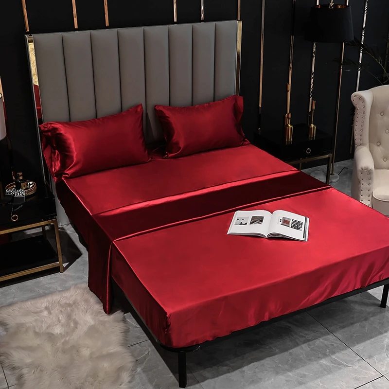 

Super Soft Satin Faux Silk Fitted Sheet Pillowcase Bed Mattress Protector Cover Bed Sheet Home Twin Queen King Size Bed Cover
