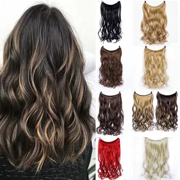 

DIANQI 24 Inch invisible wire no clip one piece halo hair extensions secret line fish hairpieces long wavy synthetic fake women