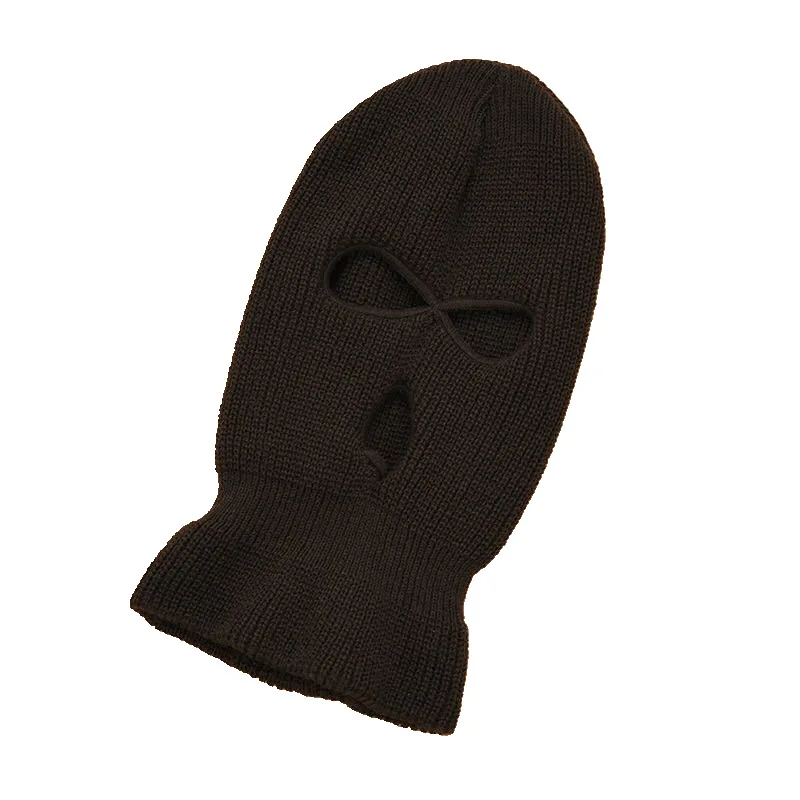 100% Acrylic Winter 3 Hole Balaclava Ski Mask Windproof Solid Color Knitted Balaclava 3 Hole fleece lined beanie