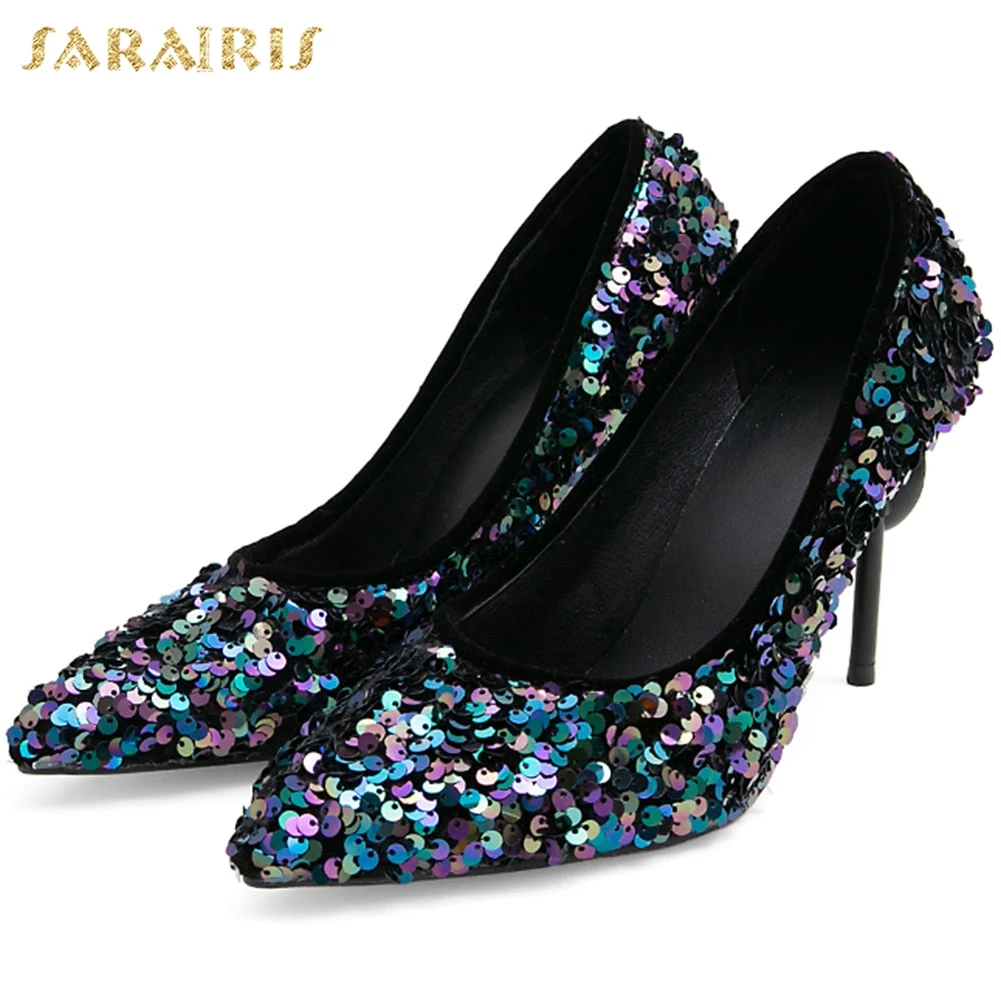 

Sarairis On Sale Thin High Heels Large Size 50 Sexy Sequined Cloth Party Wedding women's Shoes Woman Pumps Female