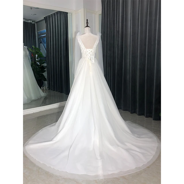 SL-8155 boho wedding dress 2021 lace pearls simple elegant beach cheap longue femme fluide pretty vestido novia bridal gown 2