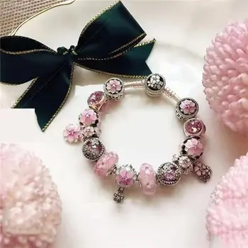 

high quality 1:1 100% 925 silver sterling peach flower flower freight bracelet free