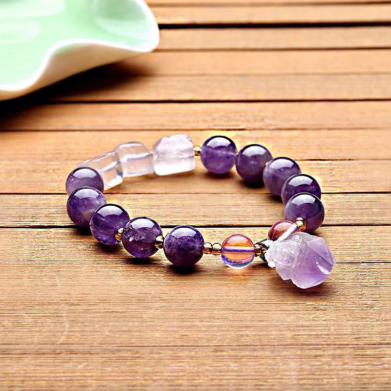 

jinzeyi natural purple crystal stone Bracelet for women charm classic single cricle beads Bracelets with pendant diy bangles