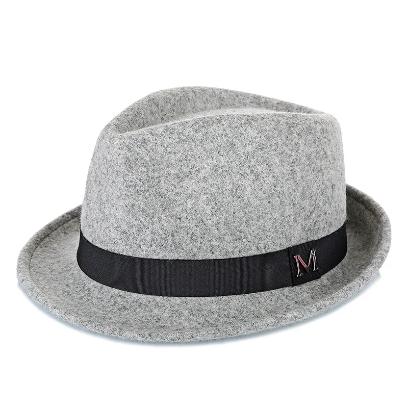 Men Winter Thick Warm Felt Fedora Hats 100%Wool Gentleman Jazz Cap Homburg Male Classical Narrow Brim Top Hat fedora hat men