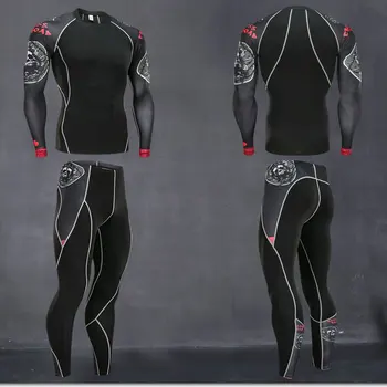 

High Quality Men's Suit 2 Piece Tracksuit Men Winter Thermal Underwear Suit Quick-drying Running Suit Compression Sport Tights
