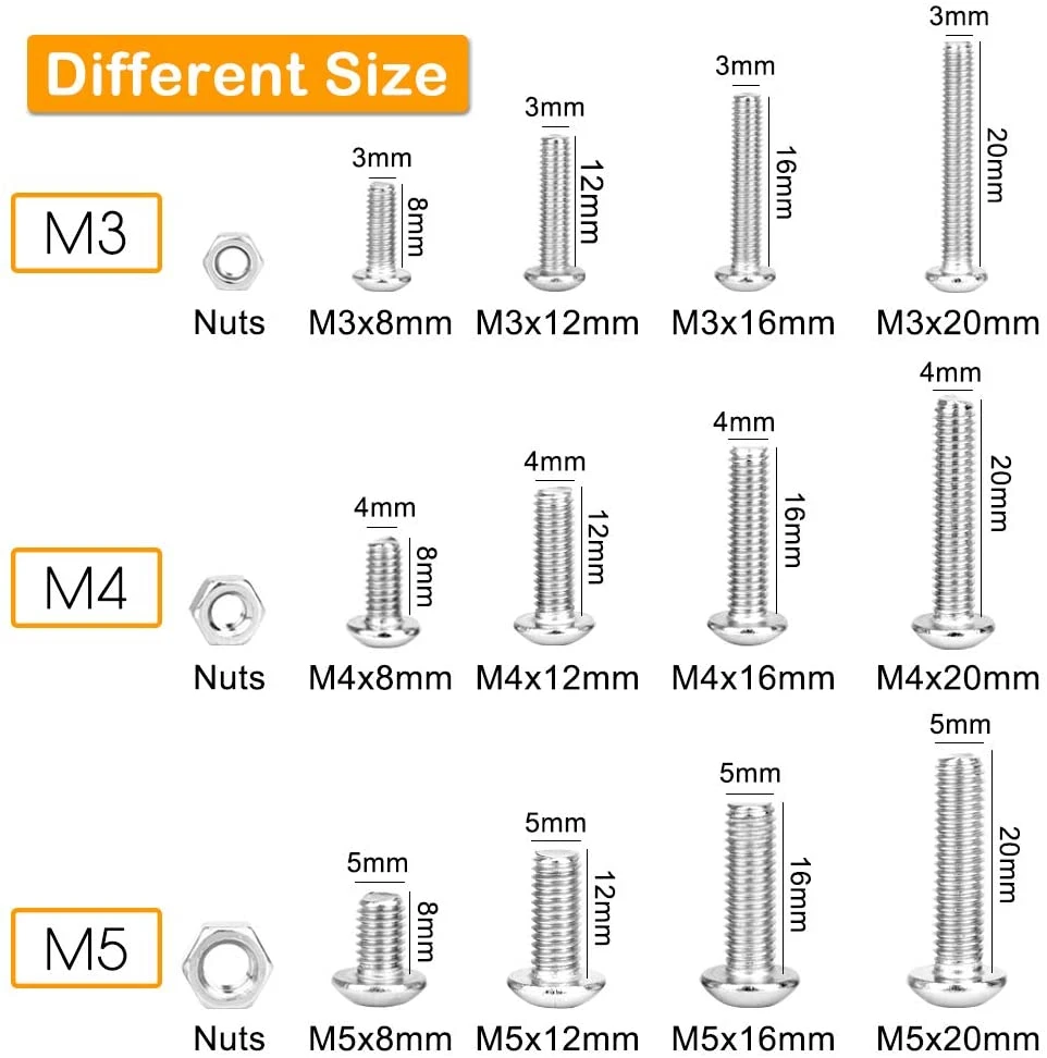 Bolts and Nuts Set stainless steel screws screw bolt nut set hex nuts assortment kit screw washer nut kit hexagon socket head cap screw 440pcs M3 M4 M5 Stainless Steel SIO 7380 Hex Socket Button Head Cap Screws Bolts Nuts Assortment Kit Screw
