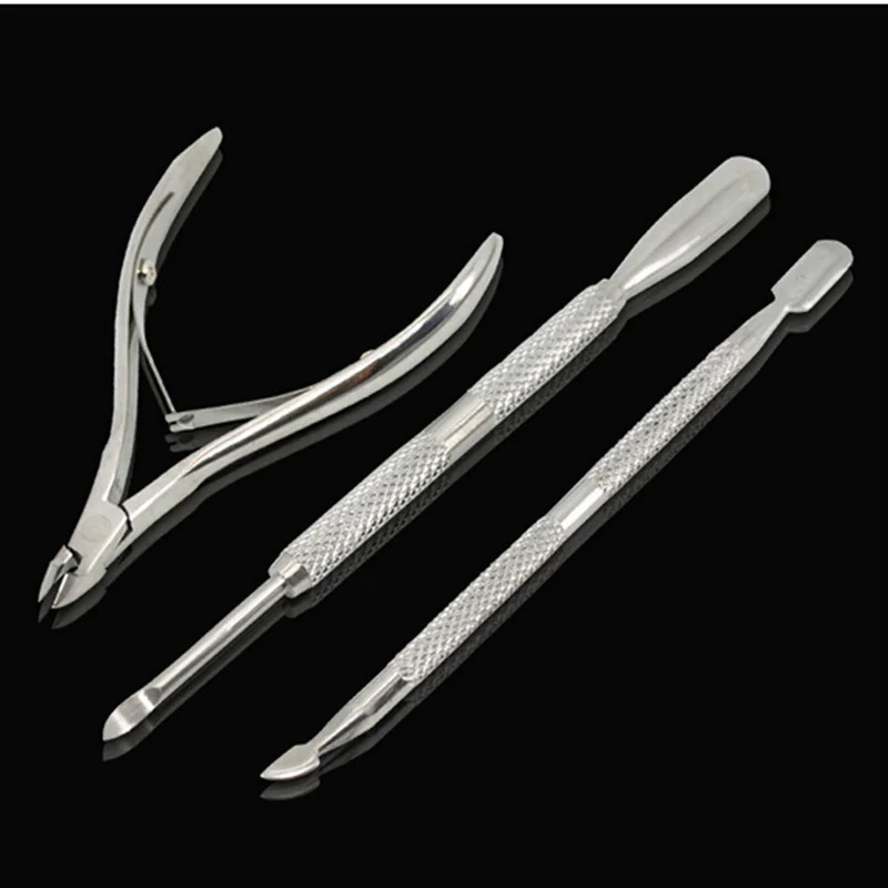 3Pcs Nail Cuticle Pusher Spoon Nail Scissor Stainless Steel Dead Skin Remover Cutter Nipper Clipper Cut Set nail tools