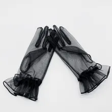 

Women Gloves Stretchy Sexy Lace Short Tulle Full Finger Mittens Girls Ruffled Gloves Fashion Summer Party Wedding Accessories