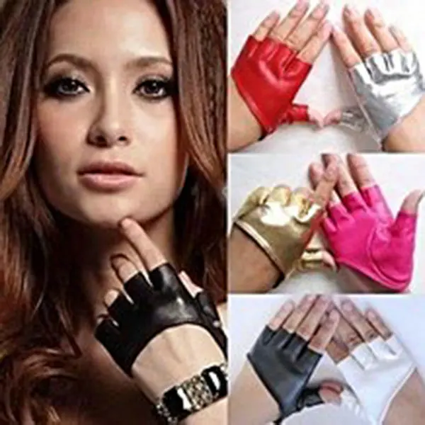 

2020 Fashion Woman Lady Trendy Tight Half Palm Finger Gloves Imitation Pu Leather Multicolor Fingerless Female Gloves Hot