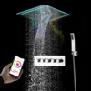 Stainles Steel 304 16inch 40cm Square Bluetooth Music LED Shower Head Panel Set Spray Rainfall Steam Thermostatic Mixer Faucet 1