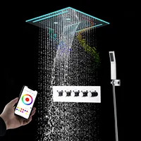 Stainles Steel 304 16inch 40cm Square Bluetooth Music LED Shower Head Panel Set Spray Rainfall Steam Thermostatic Mixer Faucet 1