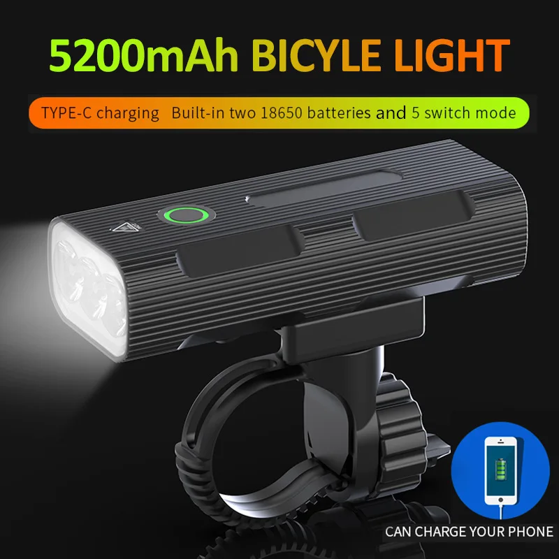 

3000 Lumens Bicycle Headlight 5200mAh as Power Bank With Tail Light USB Rechargeable Bike Light Front MTB Bike Flashlight 18650