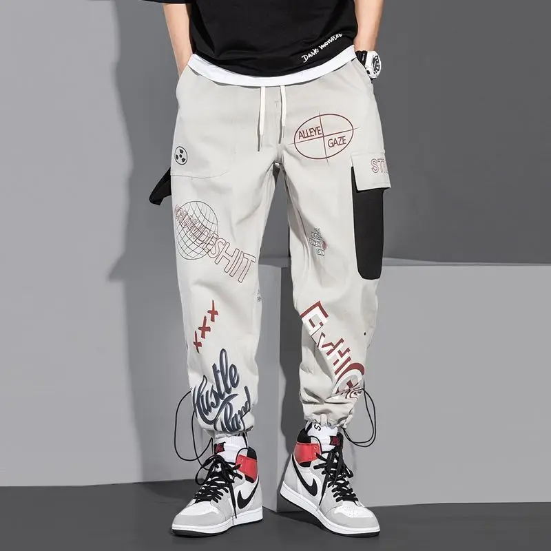 ICCLEK 2021 New Overalls and Tie-pants Men's Loose Casual Overalls Nine Points Casual Pants Men Clothing