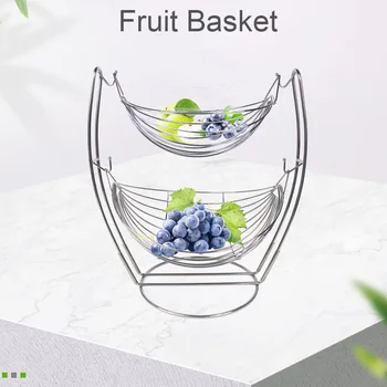 

2 Tier Draining Display Stand Living Room Save Space Easy Clean Vegetables Food Storage Kitchen Organizer Fruit Basket Desktop