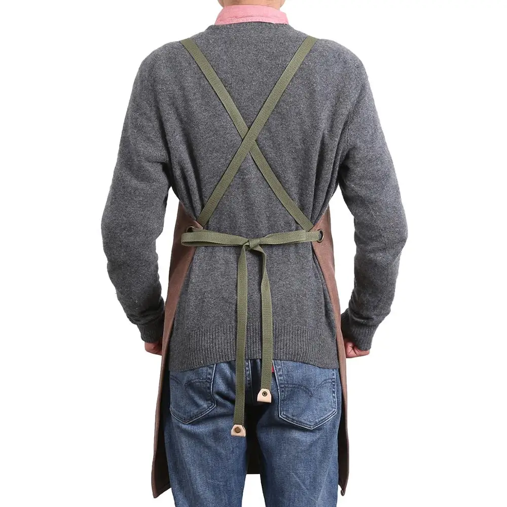 DEETRUST BBQ Canvas Apron Bib Chef Kitchen Apron for Women Men Barista Bartender Pockets home barber cook Coffee Restaurant