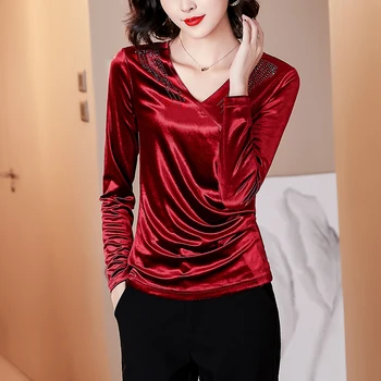 

COIGARSAM Fashion blouse women New Spring V-Neck blusas womens tops and blouses Red Black 90202
