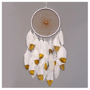 

Handmade Dream Catcher with Feathers Wall Hanging Ornament Craft Gift, White + gold