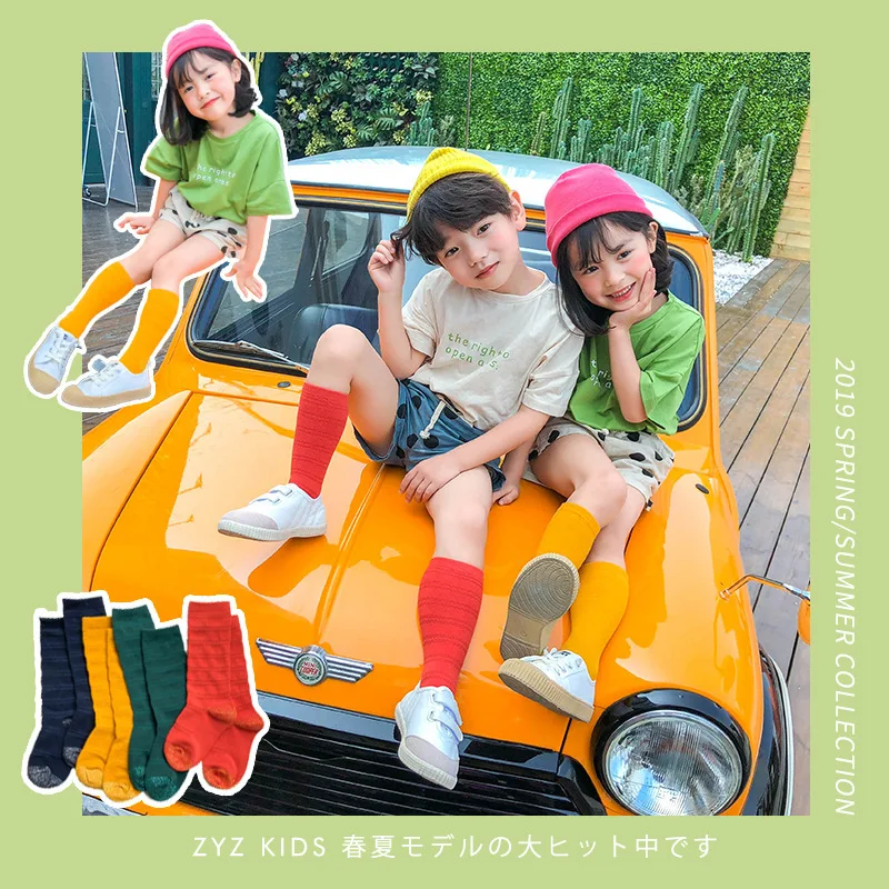 

2019 Summer New Style CHILDREN'S Socks Baby Solid Color Floral Stripes Tube Socks Combed Cotton Head with Color Separation Fashi