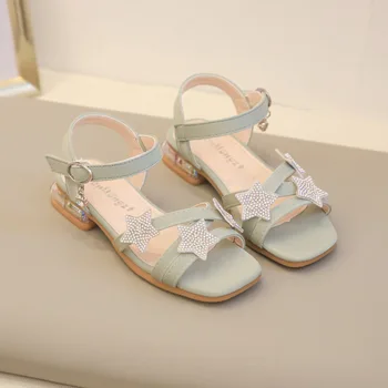 

Medium Big Kids Crystal Beach Shoes Summer Children's Princess Beach Shoes Casual Stars With Rhinestone Girls Low Heels Sandals