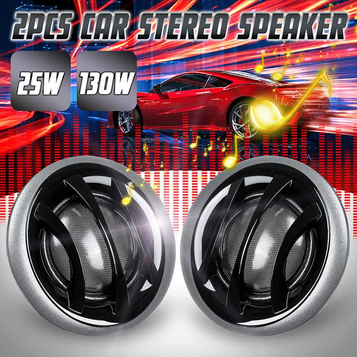 2X Universal Car Horn Dome Tweeter Audio Loudspeaker Car Stereo Treble Speaker Music Soft Dome Balanced 25W 130W