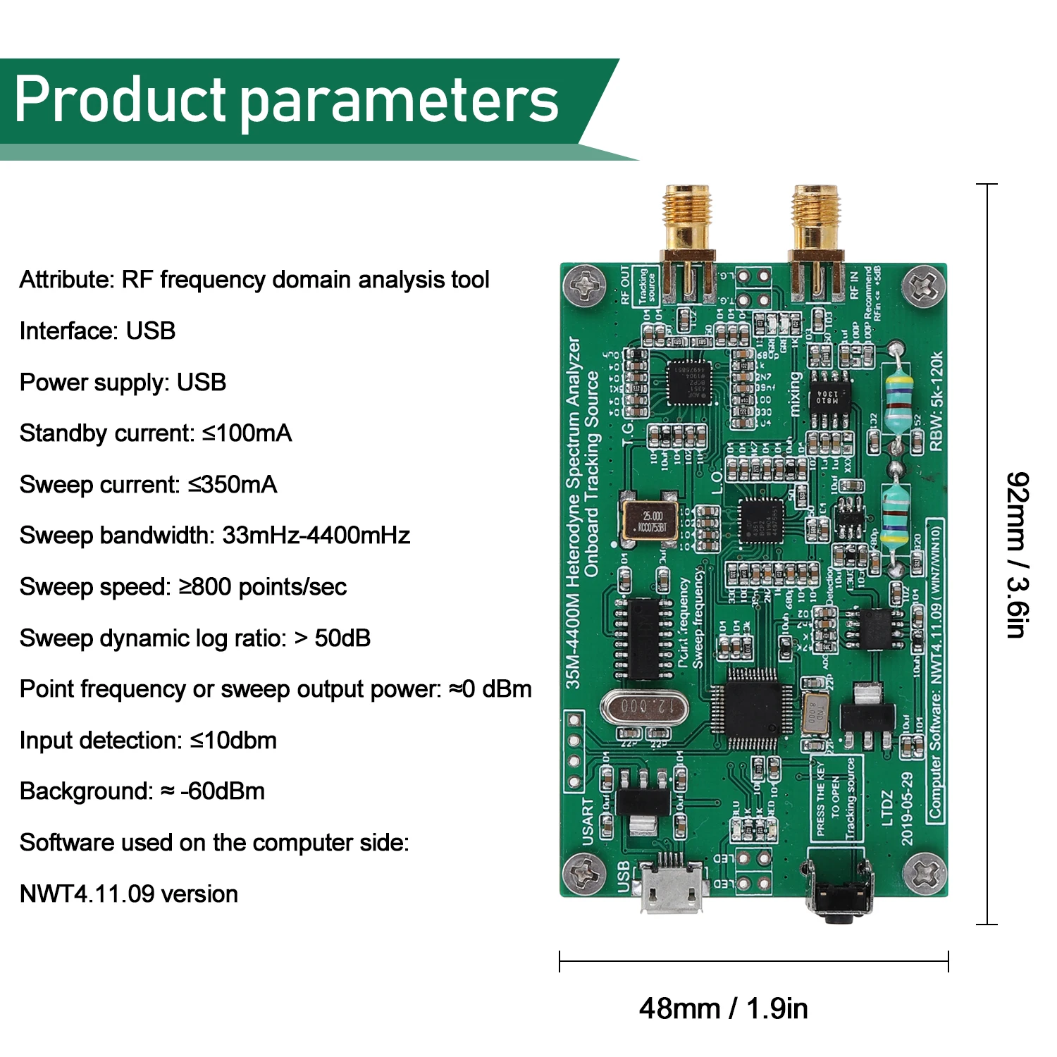 35-4400M Spectrum Analyzer USB LTDZ Spectrum Signal Source RF Frequency ➻ 