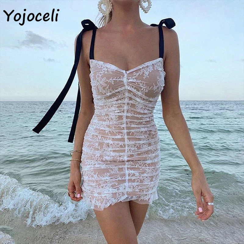 Осеннее сексуальное кружевное платье Yojoceli 2019 женское на бретельках с бантом