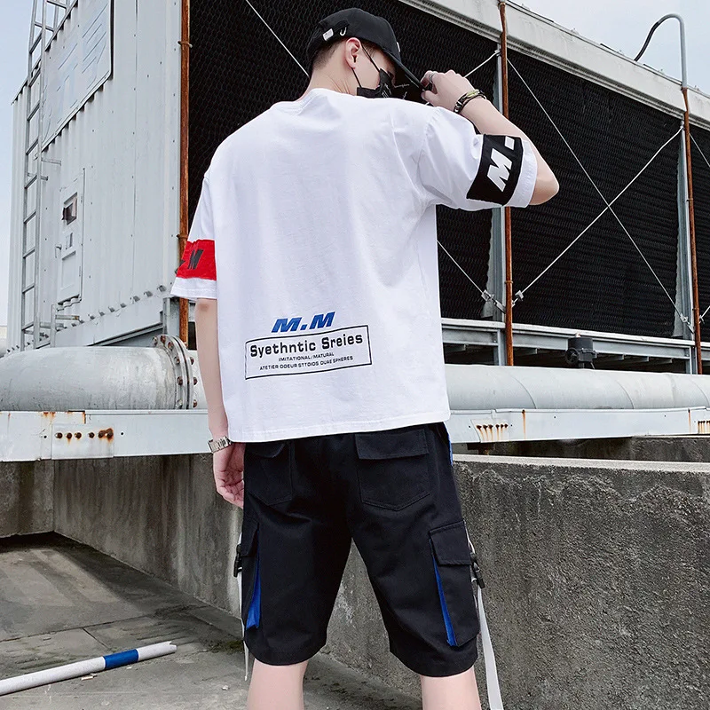 

2019 Summer New Style Fashion Man Loose And Plus-sized Printing Short-sleeved T-shirt Base Shirt Short Workwear Shorts Set