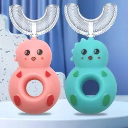 Food Grade Material Handheld Baby Kids Children Silicone Toothbrush Oral Care Teeth Cleaner U-shape Baby Toothbrush