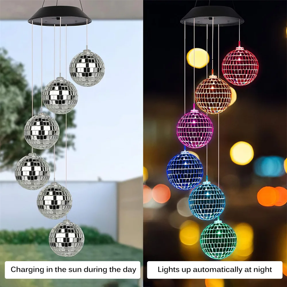 solar pathway lights Mirror Ball LED Wind Chime Lamp Solar Powered Wind Chime Colorful Disco Hanging Lamp for Outdoor Decoration Garden Yard Balcony solar torch lights