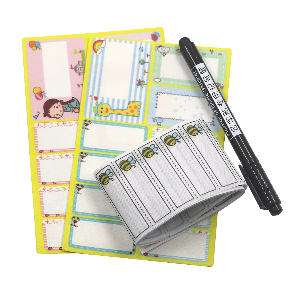 

White Washable Iron on Name Labels Cartoon Pattern Garment Labels Fabric Tags Marker Set for School Children Clothes Accessories