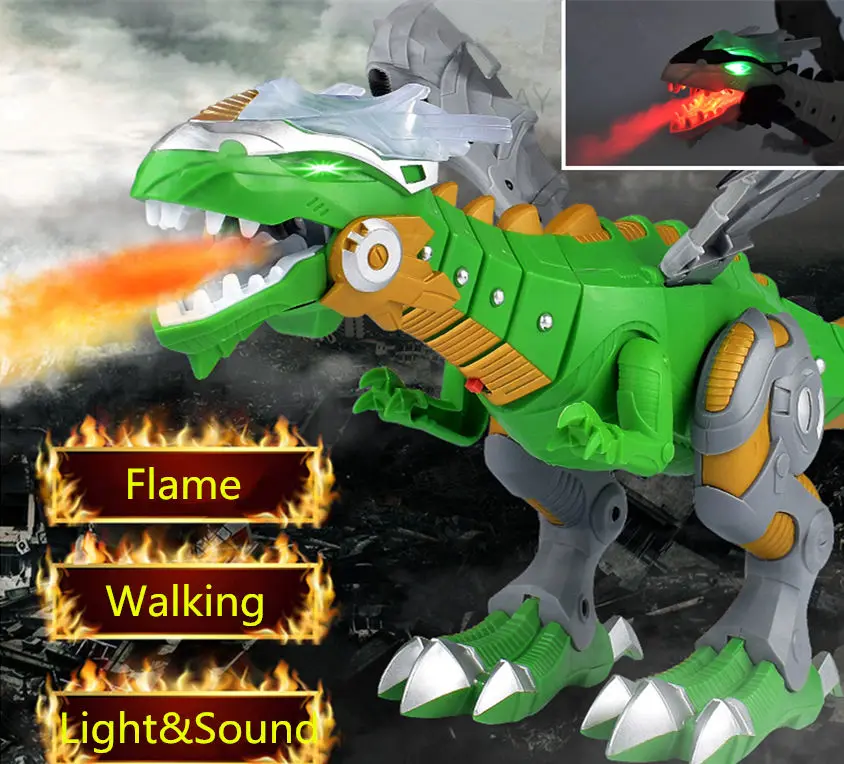 

Jurassic Electric Dinosaurs Model Toys Walking Simulation Spray flame Dinosaur Robot With Light Sound Swing Dinosaur model toy