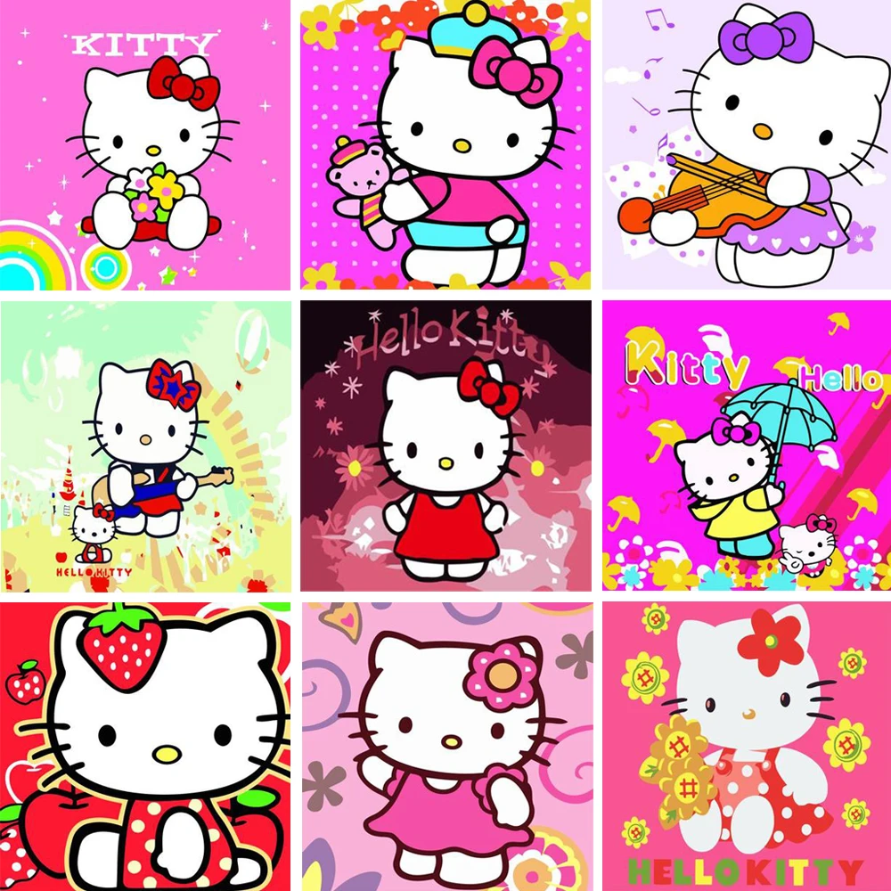 DIY картина маслом по номерам мультфильм Hello kitty прекрасный кот дети девушки