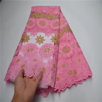 

2021pink/yellow High Quality African stones Lace Fabric Newest French Net Embroidered Tulle Laces Fabric For Wedding Party