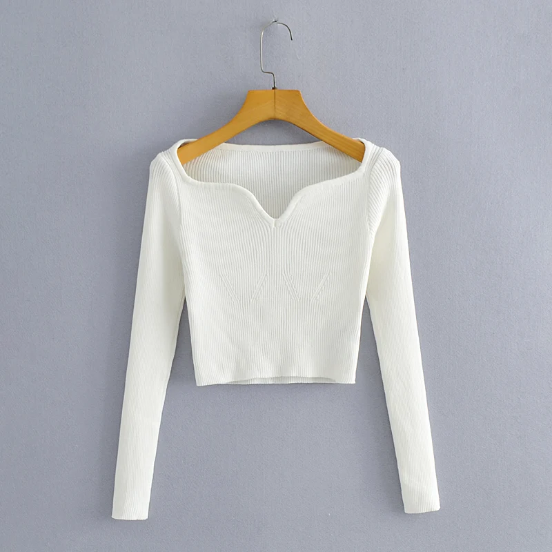 XNWMNZ Autumn Winter elasticity Short Square Collar Thin Knitted Pullovers Sweater Loose V-Neck Long Sleeve Women New Fashion XNWMNZ Autumn Winter elasticity Short Square Collar Thin Knitted Pullovers Sweater Loose V-Neck Long Sleeve Women New Fashion